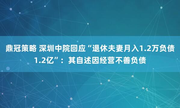 鼎冠策略 深圳中院回应“退休夫妻月入1.2万负债1.2亿”：其自述因经营不善负债